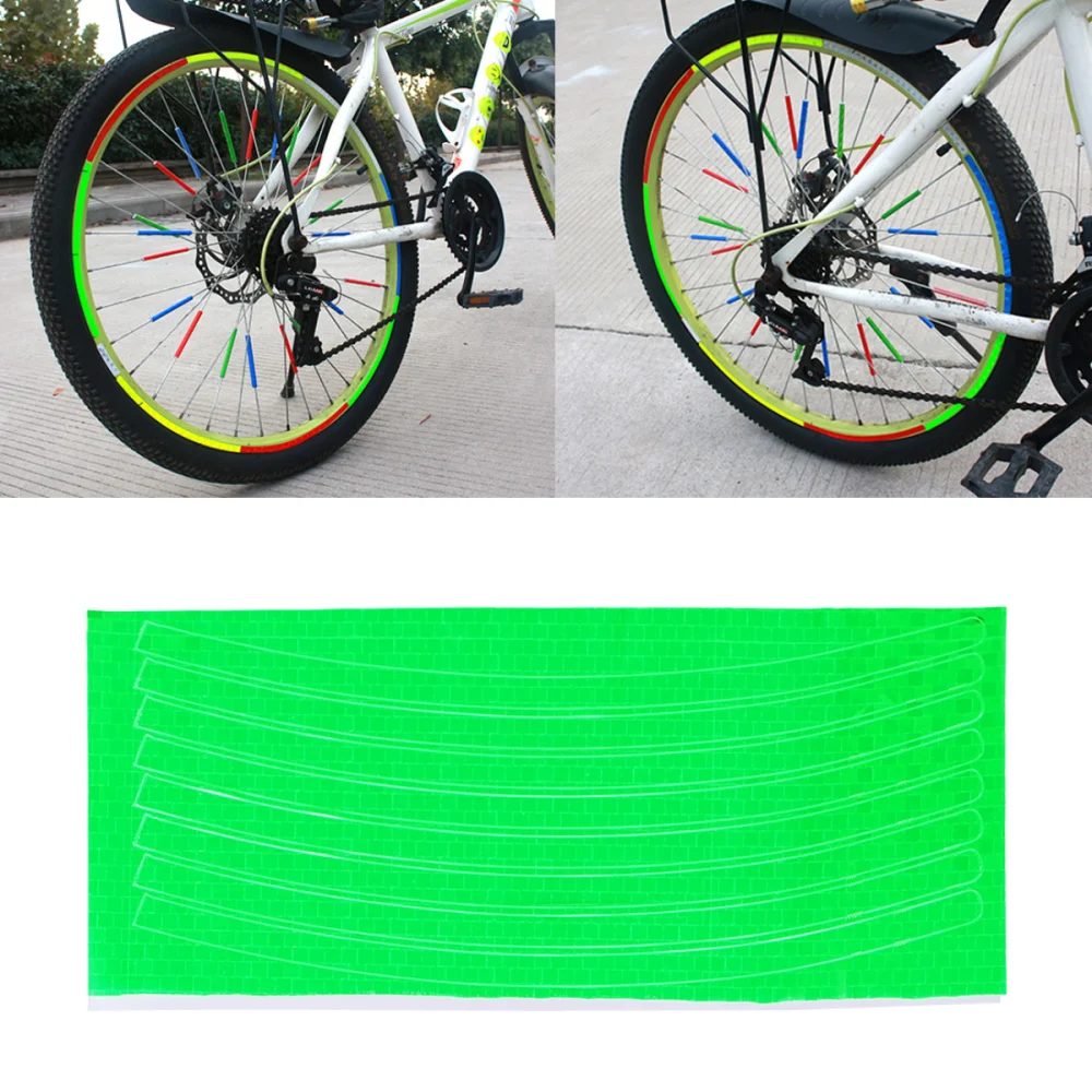 Wheel Reflective Stickers Bike Wheel Safe Accessories Cycling Wheel Rim Stickers Reflective Decal Tape (Green)