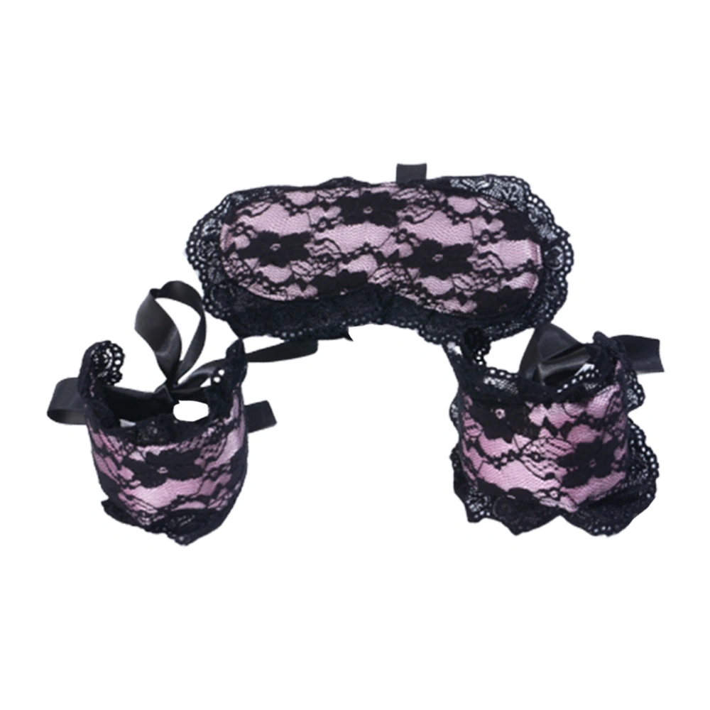 1 Set Erotic Flirting Adult Lace Blindfold SM Handcuff Enticing Sex Toys for Couple Lovers (Pink)