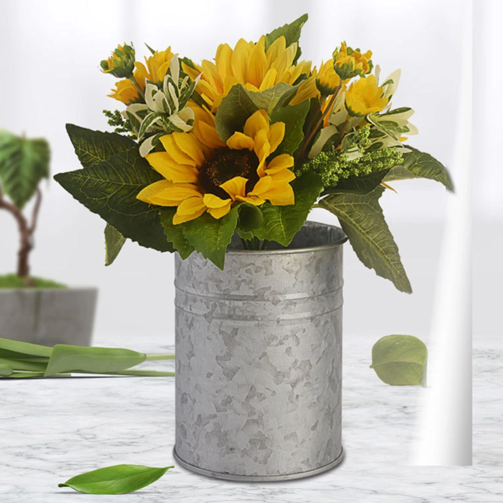 2pcs Round Flower Flowerpot Desktop Iron Pen Bucket Decor Household Supply