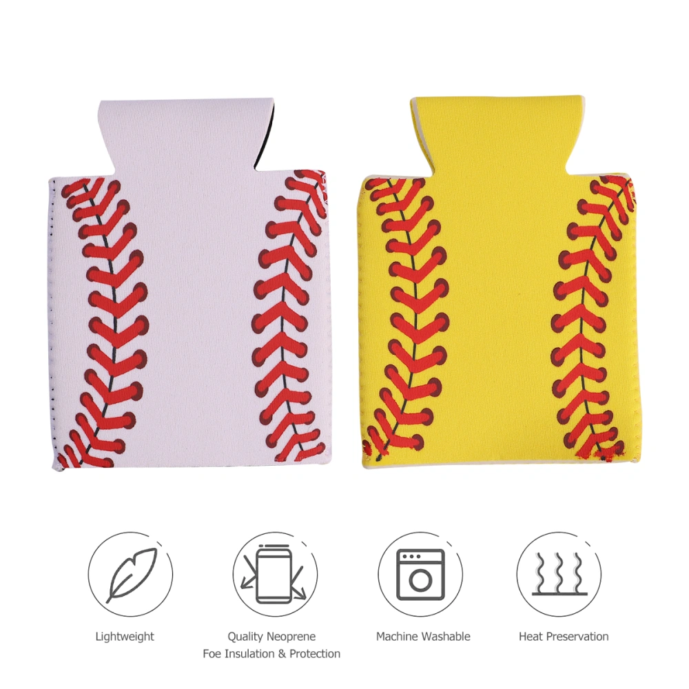 4pcs 330ml Can Sleeves Baseball Style Beer Can Cover Neoprene Bottle Sleeve Drinks Sleeve for BBQ Camping Party (White+Yellow)