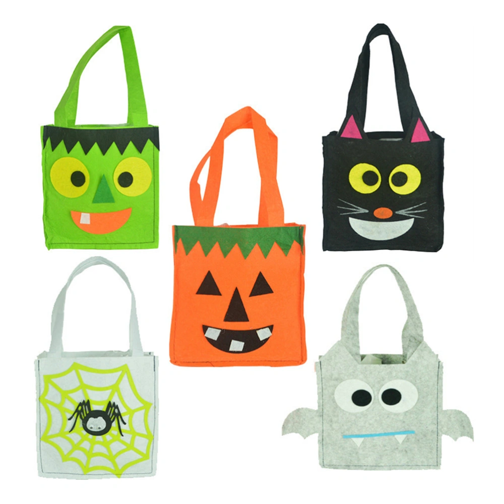 5pcs Portable Halloween Candy Bags Non-woven Fabrics Halloween Gift Bags Tote Bags Treat Bags for Kids Random Style