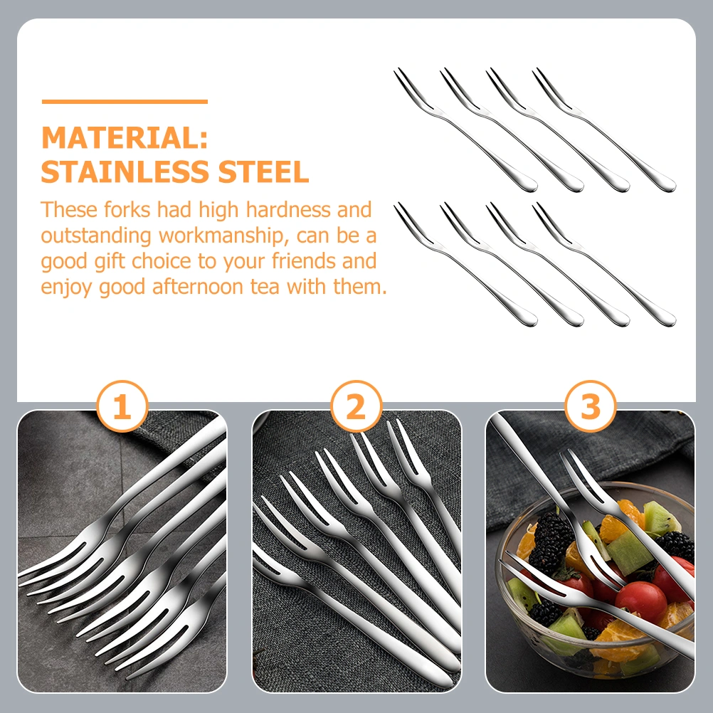 8 Pcs Dessert Forks Stainless Fruits Forks Simple Salad Forks Food Picking Forks