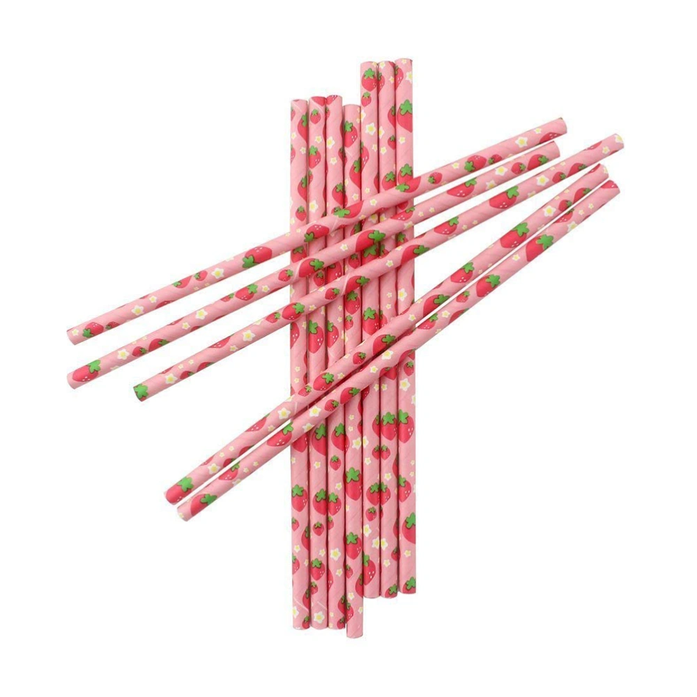 100 Pcs Creative Fruit Patterned Disposable Paper Straws Eco-friendly and Degradable Drinking Paper Pipettes Party Decoration Supplies (Strawberry)