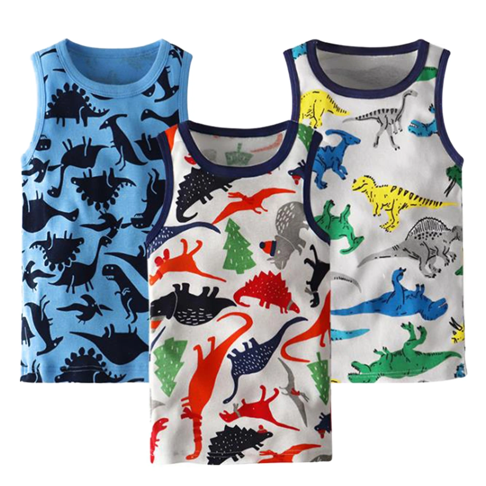 3pcs Cotton Vest Summer Clothes Sleeveless Shirt Cartoon Vest for Baby Children Kids Boys (H157/DinosaurBX502 100cm)