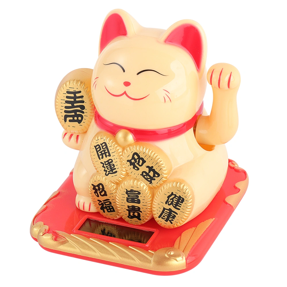 1pc Solar Fortune Cat Ornament Hand Waving Cat Decor Car Adornment Room Arrangement for Women Men Random Color