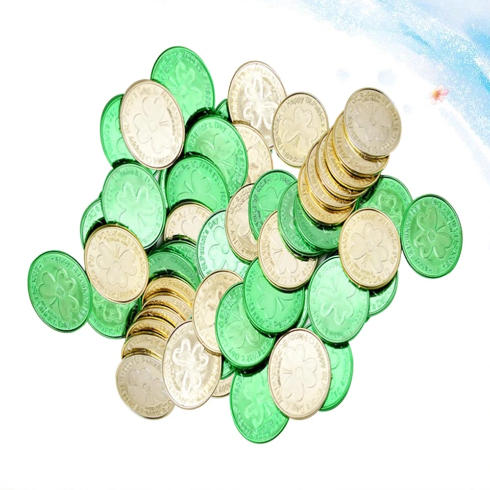 120pcs Ireland Festival Coins Plastic Shamrock Toys Coins Play Round Money Toy Game Props Playset Goodie Bag Fillers St. Patrick's Day Party Favor (60pcs Golden and 60pcs Green)