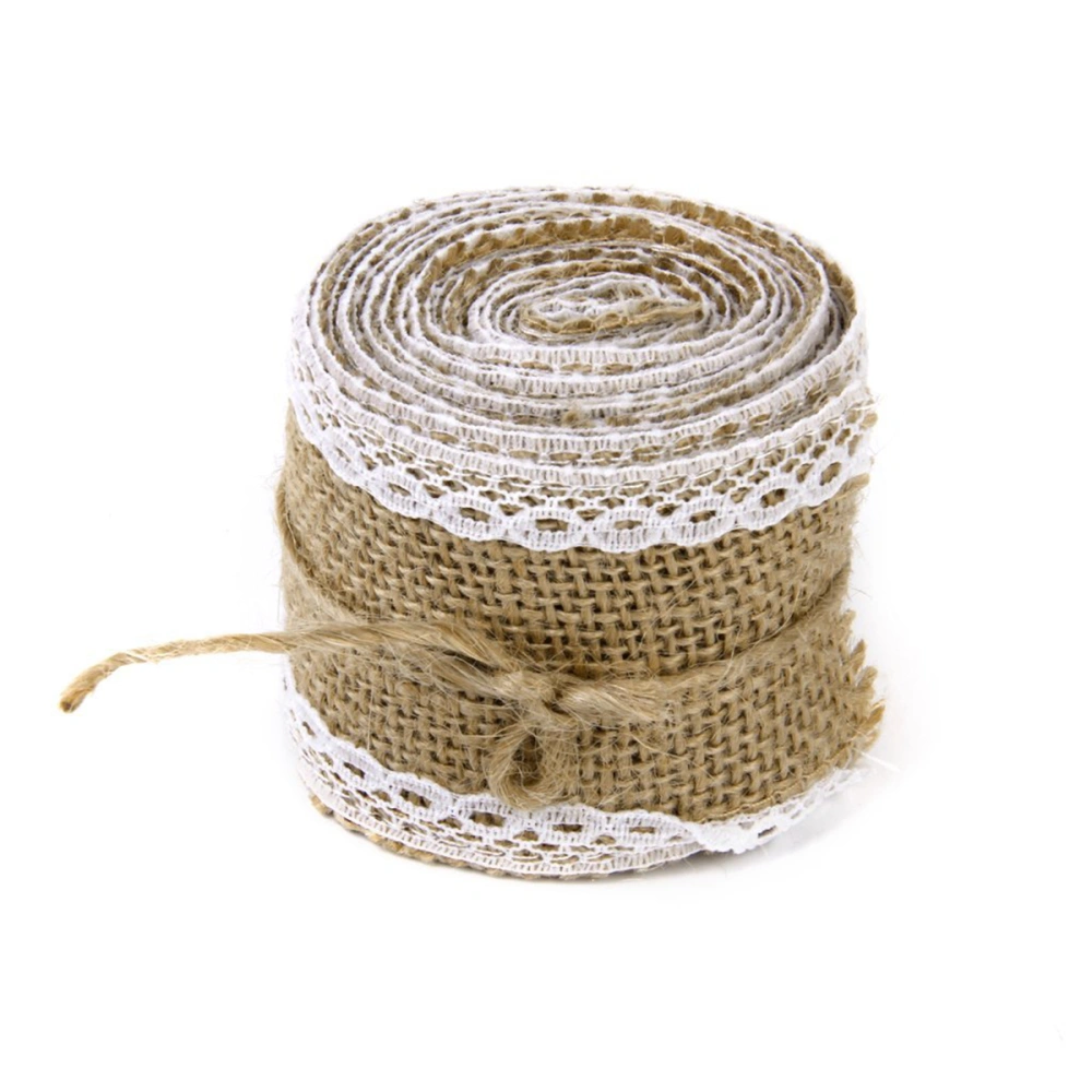 2M Hessian Jute Lace Craft Ribbon for DIY Crafts Home Wedding Decor (Dotted Pattern)