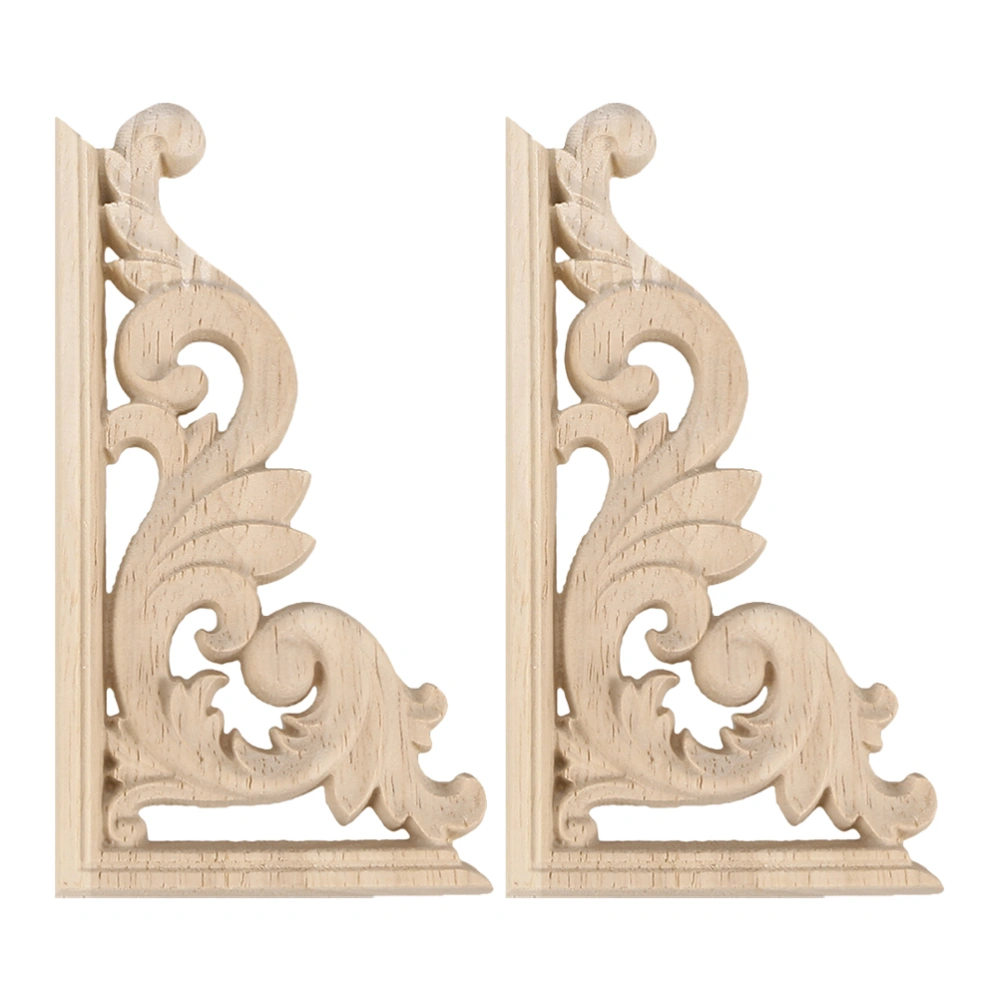 2Pcs Wood Carved Onlay Wood Carving Appliques Furniture Door Solid Wood Decal