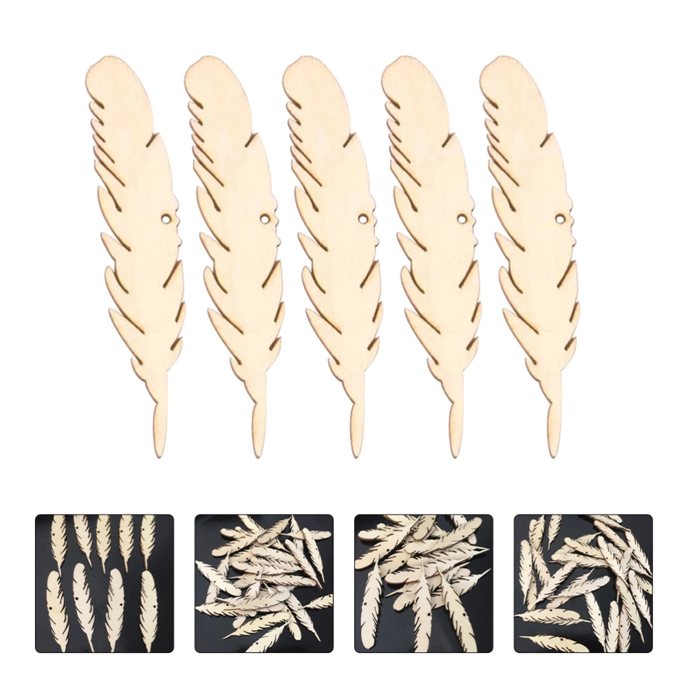 200pcs Feather Wood Slices Wooden Hanging with Holes Wedding Party Room Decor