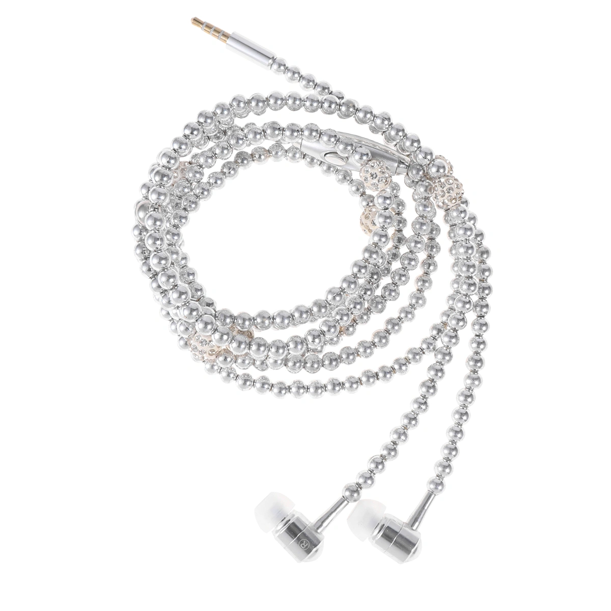 Pearl Chain Design Wired In-Ear Headset with Mic Universal Hands-Free Earphone with Remote and Mic (Silver)