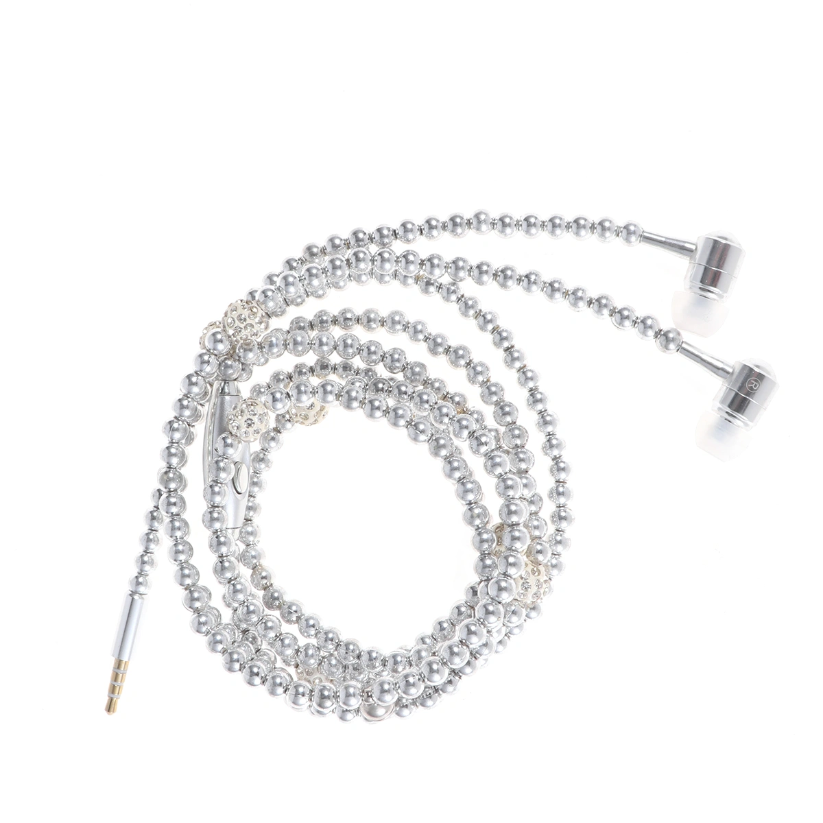 Pearl Chain Design Wired In-Ear Headset with Mic Universal Hands-Free Earphone with Remote and Mic (Silver)
