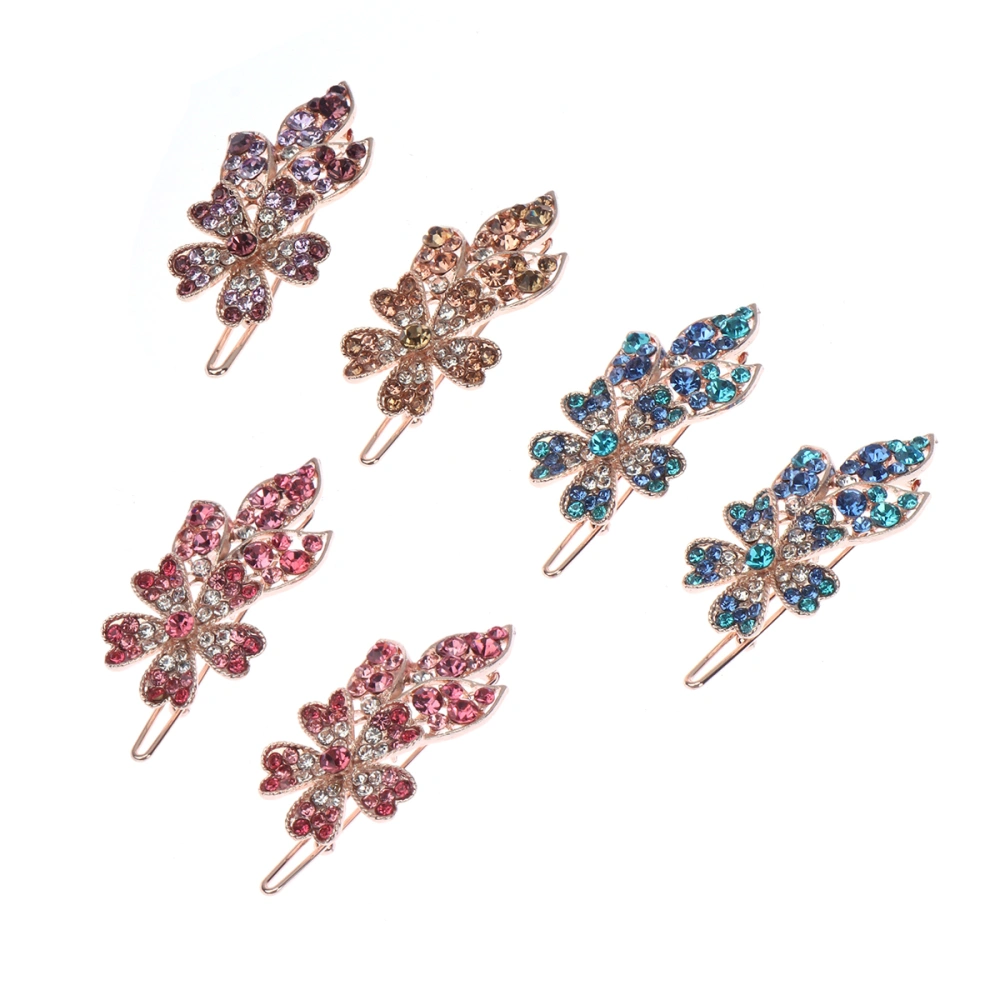 6pcs Pretty Rhinestone Hair Flower Clip Delicate Bobby Pin Barrettes Styling Woman Headdress Accessories for Adult(Assorted Pattern)