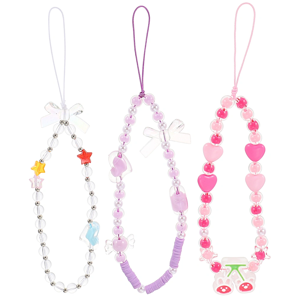 3pcs Acrylic Beads Phone Lanyards Phone Decorative Rope Anti-lost Phone Chain