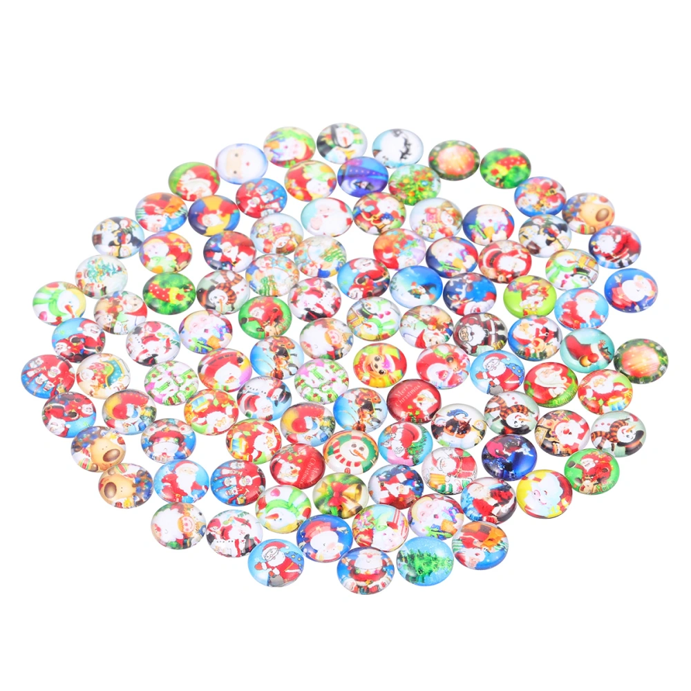 100pcs Creative Christmas Santa Claus Snow Man Flat Back Button Glass Sticker