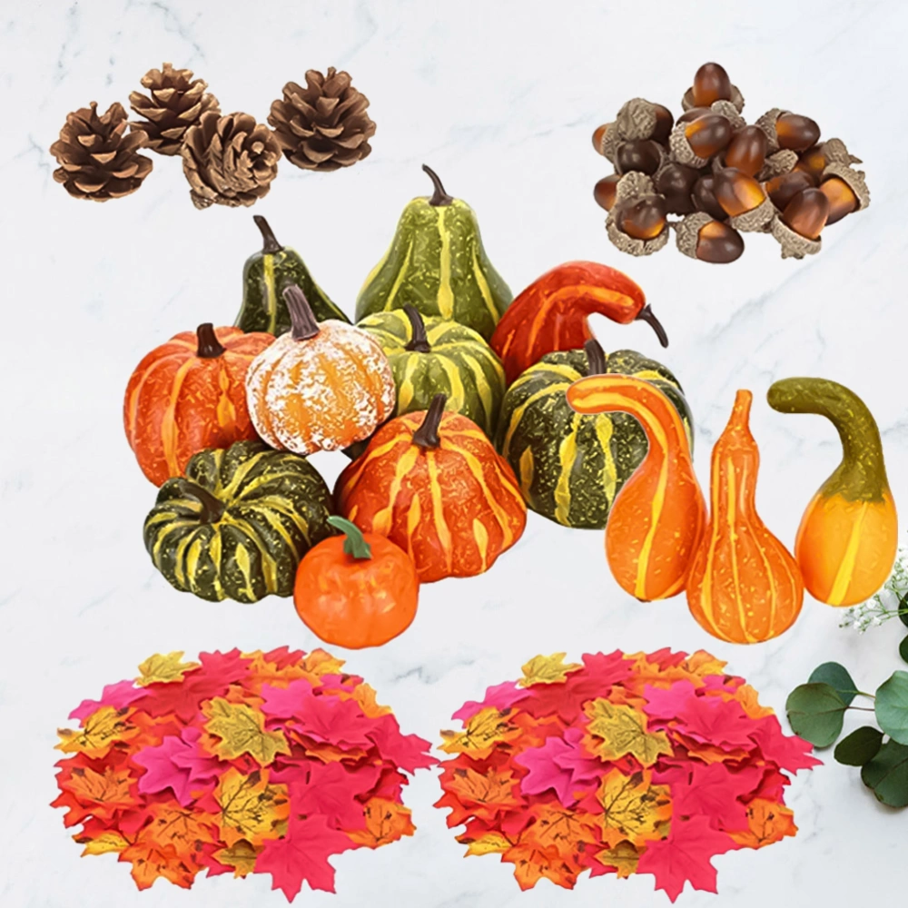 141Pcs Halloween Decoration Props Artificial Pumpkin Maple Leaf Lifelike Acorn Decor for Halloween（Assorted Color)