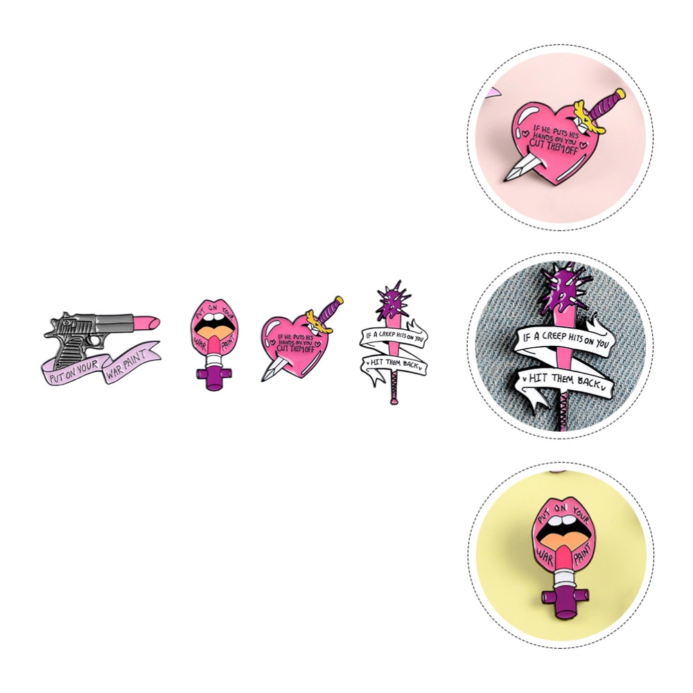 4Pcs Women Lovely Cartoon Brooch Feminism Lipstick Badge Chic Clothing Pin