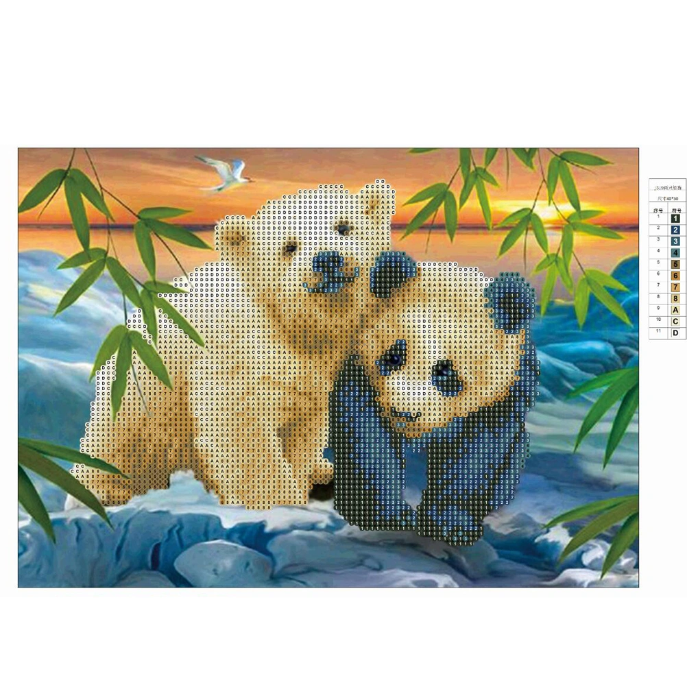 Handmade DIY 5D Resin Beads Painting Embroidery Cross Stitch Painting Pictures DIY Arts Crafts Home Wall Decor (j319 White Bear and Panda)