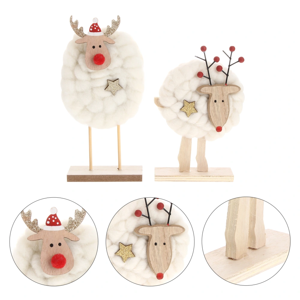 2pcs Christmas Cloth Sheep Craft Desktop Decoration Sheep Ornaments Gift Layout Supplies for Home Showcase (2 Styles)