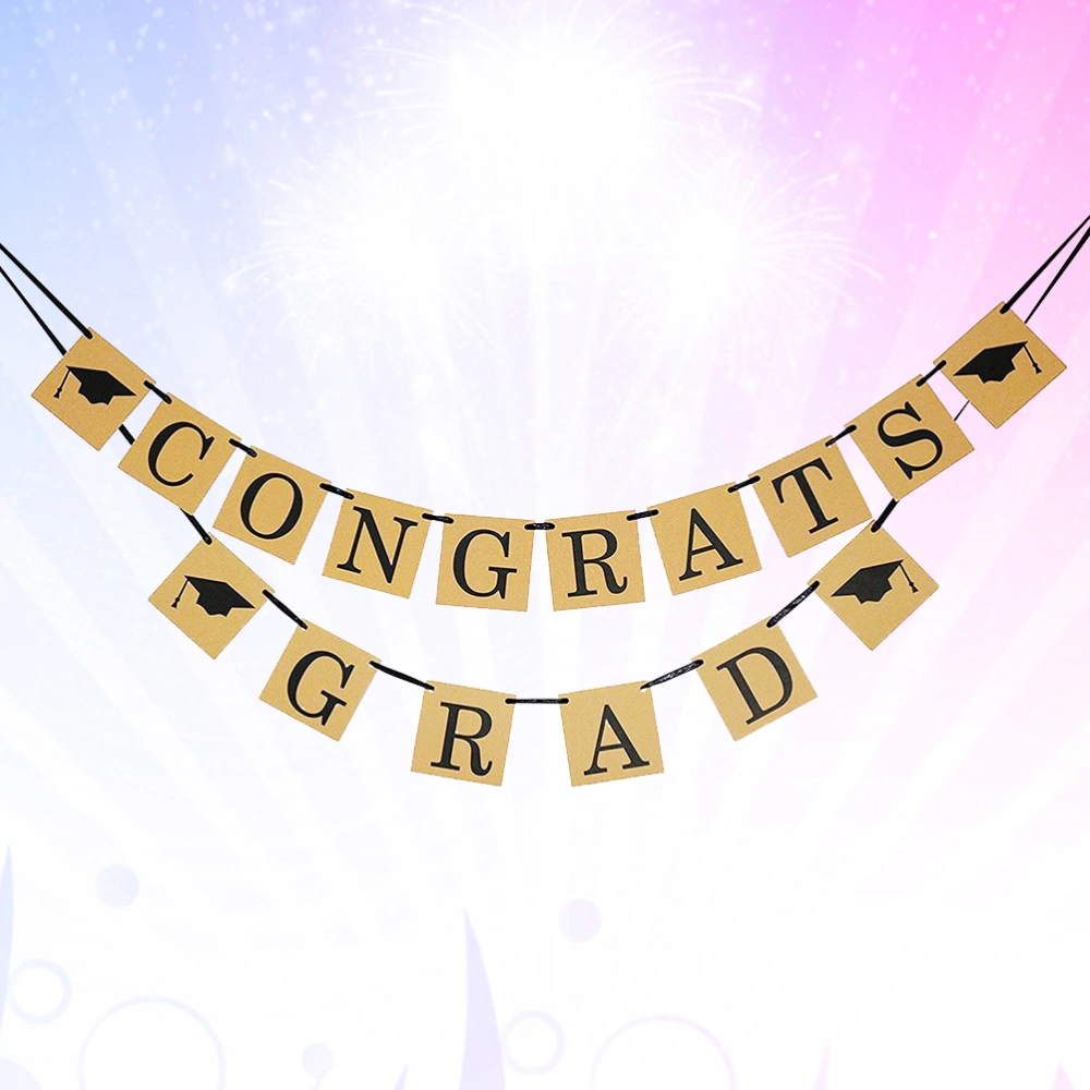 Graduation Season Party Banner Doctorial Hat Decorative Banner Retro Congrats Grad Banner Decor