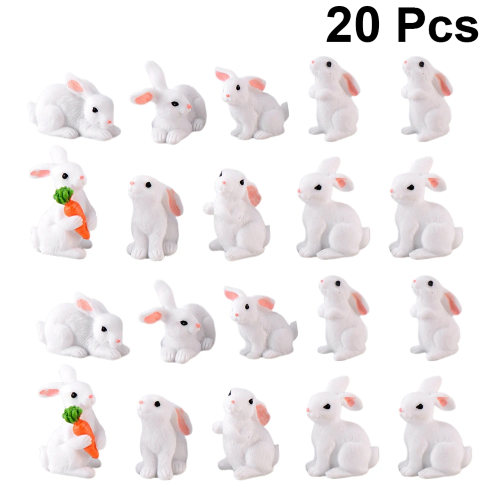 20Pcs Resin Mini Rabbit Adornment Micro Landscape Ornament Rabbit Craft Decoration(Random Color)