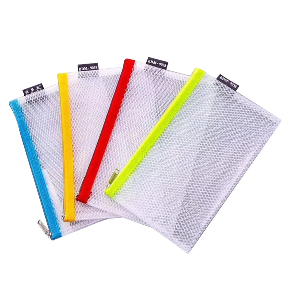 4Pcs Color Transparent Stationery Pen Bags EVA Waterproof Mesh Grid Zipper File Pencil Cases Bags Travel Makeup Bag High Capacity