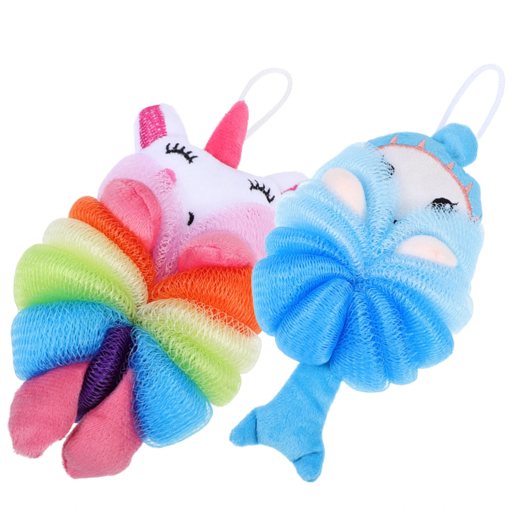 2pcs Kids Skin Cleaning Scrubbers Cartoon Bath Sponge Body Exfoliating Balls