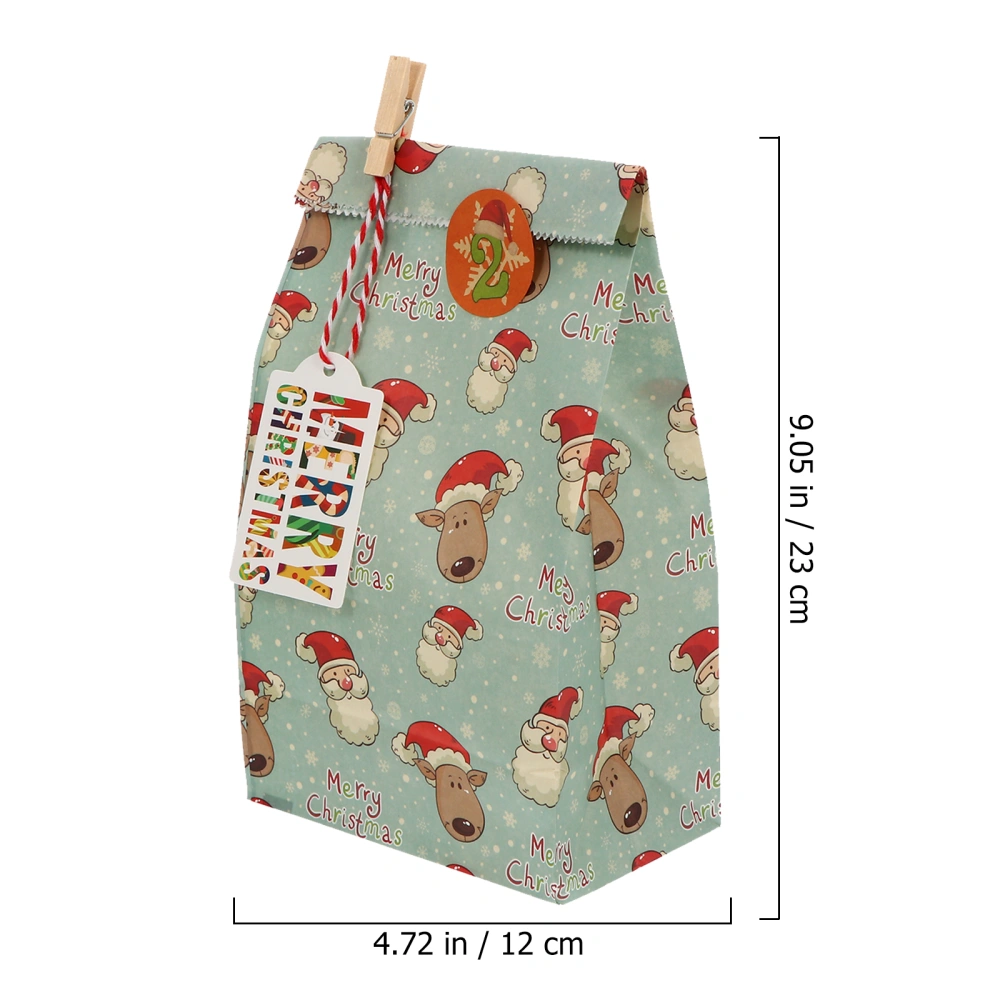 1 Set Xmas Gift Bag Hanging Calendars Candy Bags with Clips Rope and Stickers