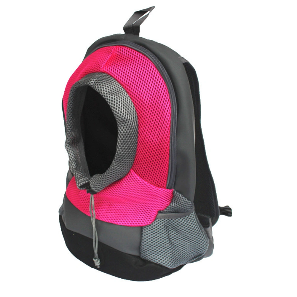 Outdoor Pet Dog Canvas Backpack Puppy Pouch Carrier Portable Travel Bag Head Out Front Bag Size L (Rosy)