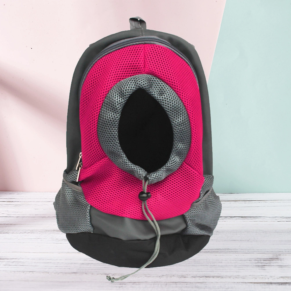 Outdoor Pet Dog Canvas Backpack Puppy Pouch Carrier Portable Travel Bag Head Out Front Bag Size L (Rosy)