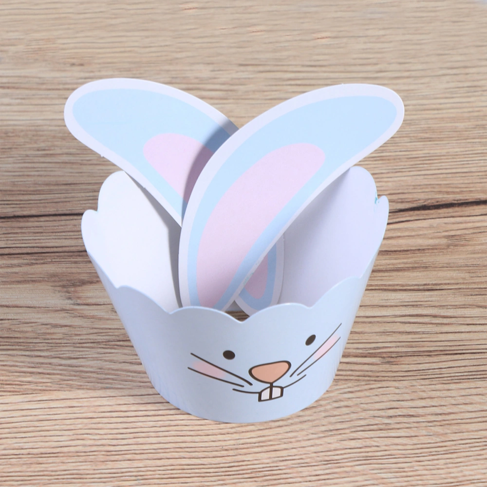 24pcs Easter Rabbit Ear Cake Wrapper Paper Cupcake Decor Party Supplies for Birthday Festival (Light Blue, Wave Shape)