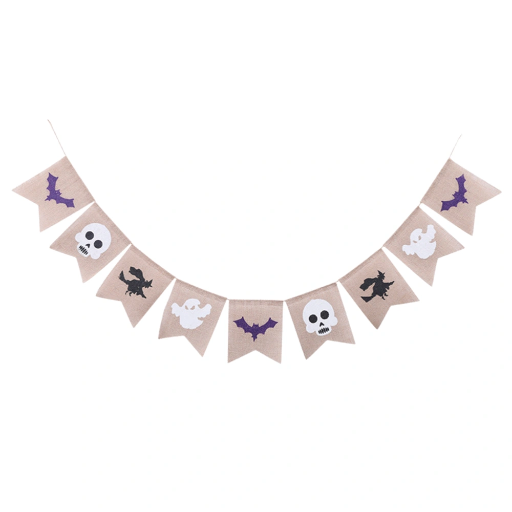 Halloween Ghost Skull Bat Flags Linen Bunting Banners Indoor Outdoor Decoration for Festival Party