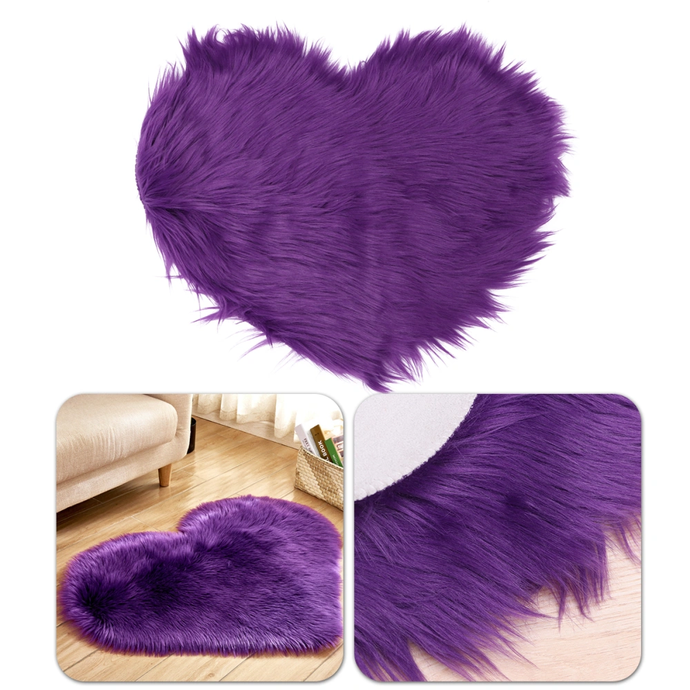 Non-Slip Heart-Shaped Floor Mat Carpet Plush Bedroom Bedside Girl Heart-Shaped Carpet Home Decoration(Purple,Heart-Shaped)