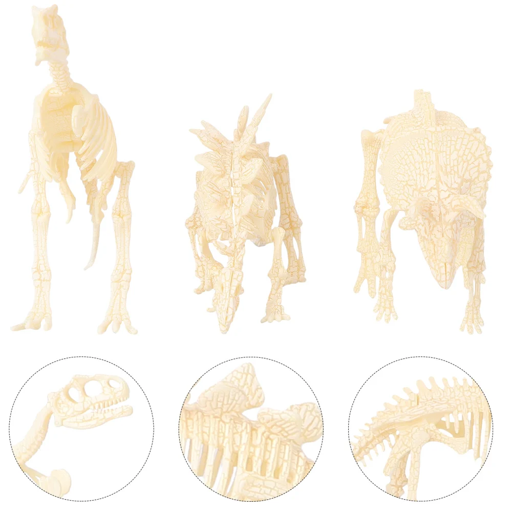 3Pcs 4D Fossil Skeleton Figure Loose Parts Assorted Dinosaur Fossil Skeleton Toys DIY For Kids Boys Girls