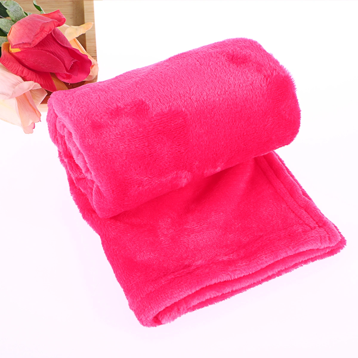Gorgeous Flannel Fleece Pet Blanket Cozy Towel Solid Color Pet Blanket(Rosy)