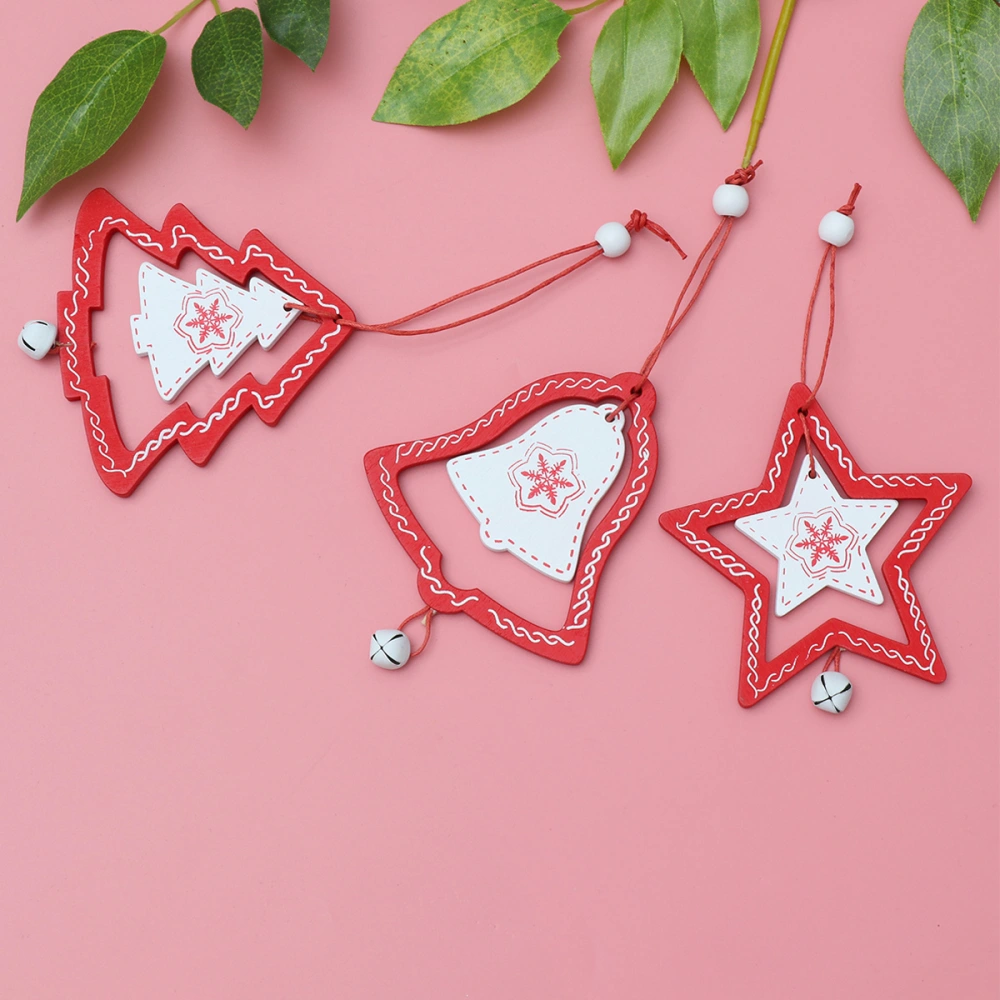 3 pcs Creative Wooden Pendant Christmas Tree Hanging Decor for Christmas Festival (Bells, Stars, Trees Patterns)