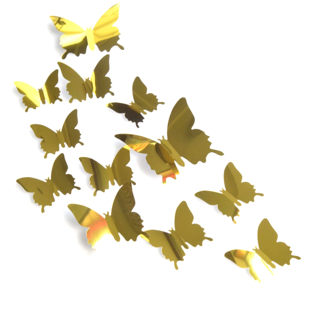 12pcs 3D Mirror Removable Mural Stickers Wall Fridge Stickers for Home Room Decoration (Gold)