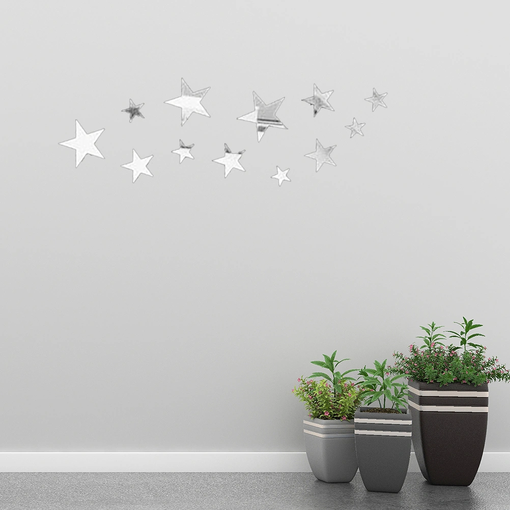 12pcs Star Mirror Pattern Acrylic Wall Sticker Home Decor TV Sofa Background Wall Decals(Silver)