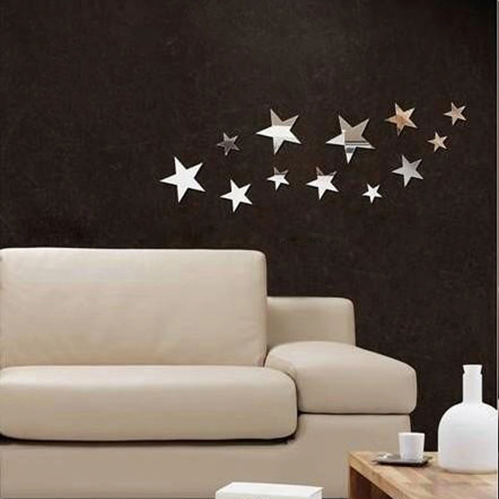 12pcs Star Mirror Pattern Acrylic Wall Sticker Home Decor TV Sofa Background Wall Decals(Silver)