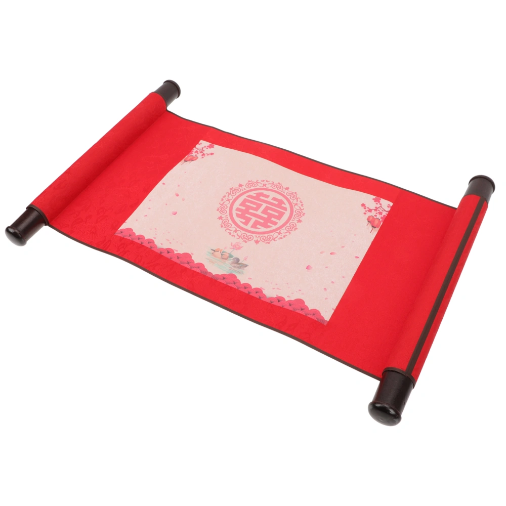1 Set of Chinese Marriage Certificate Scroll Paper Decorative Wedding Scroll with Bag