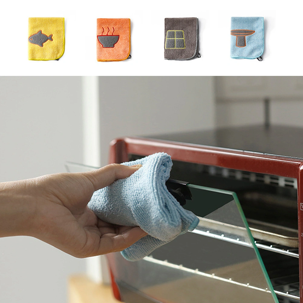 4 Pcs Microfiber Absorbent Dish Cloth Hangable Lint-free Cleaning Towel Household Washing Cloth - 34x27cm