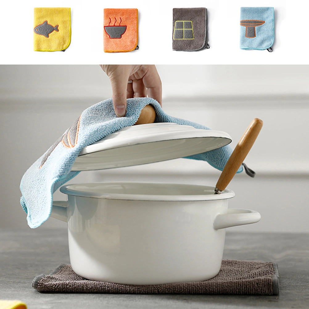 4 Pcs Microfiber Absorbent Dish Cloth Hangable Lint-free Cleaning Towel Household Washing Cloth - 34x27cm