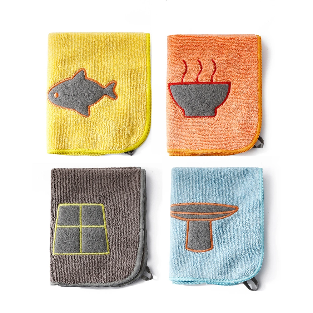 4 Pcs Microfiber Absorbent Dish Cloth Hangable Lint-free Cleaning Towel Household Washing Cloth - 34x27cm