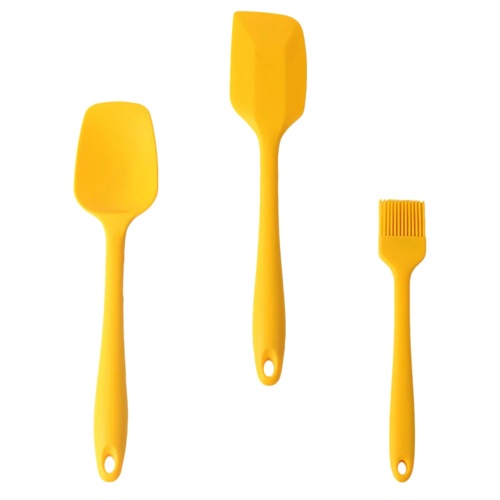 3Pcs Silica Gel Cookware Kit Kitchen Practical Silicone Cooking Tools (Yellow)