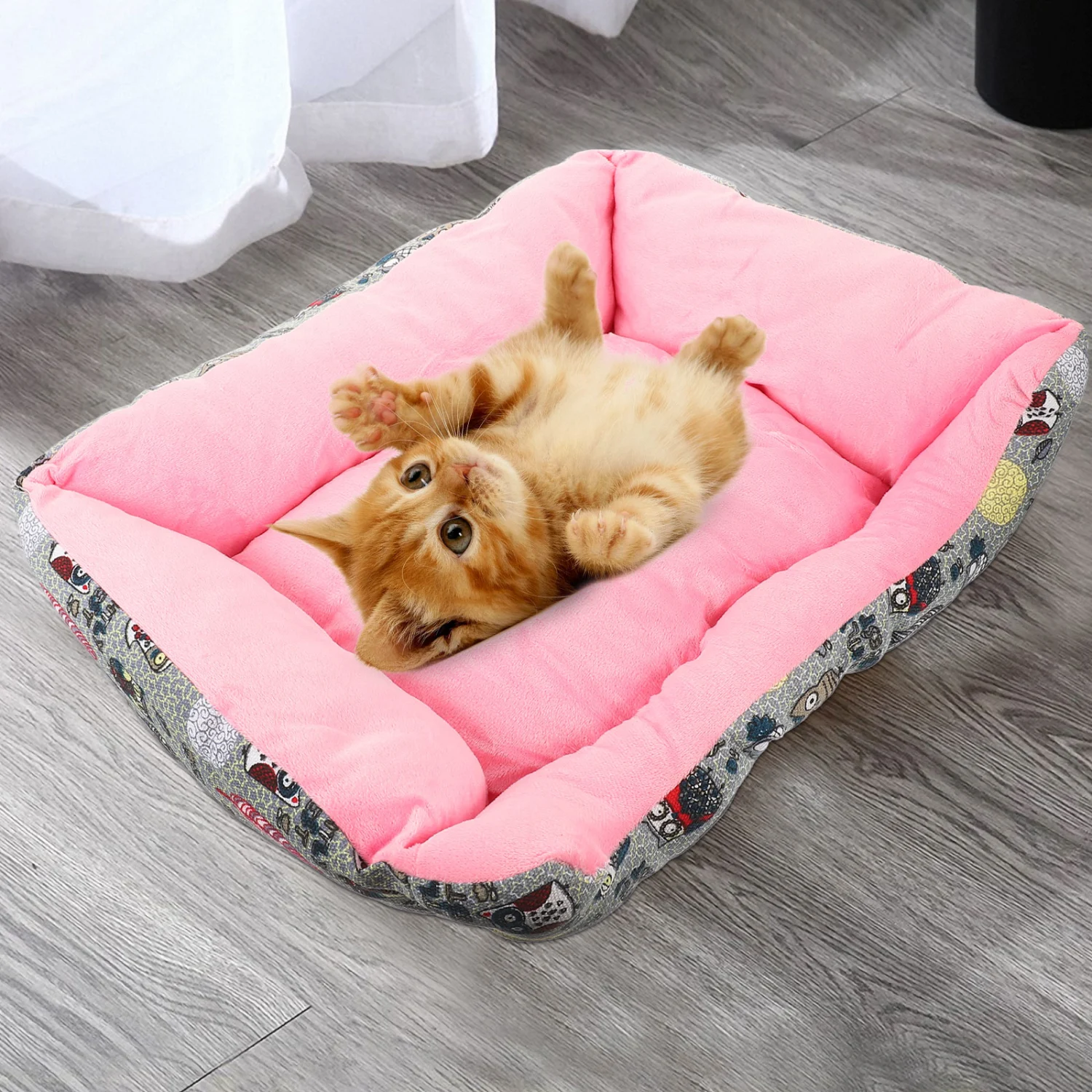 Pet Bed Floor Mat Thickened Bed Comfort Short Plush Pad Puppy House Nest Winter Supplies for Home Shop (Yellow)