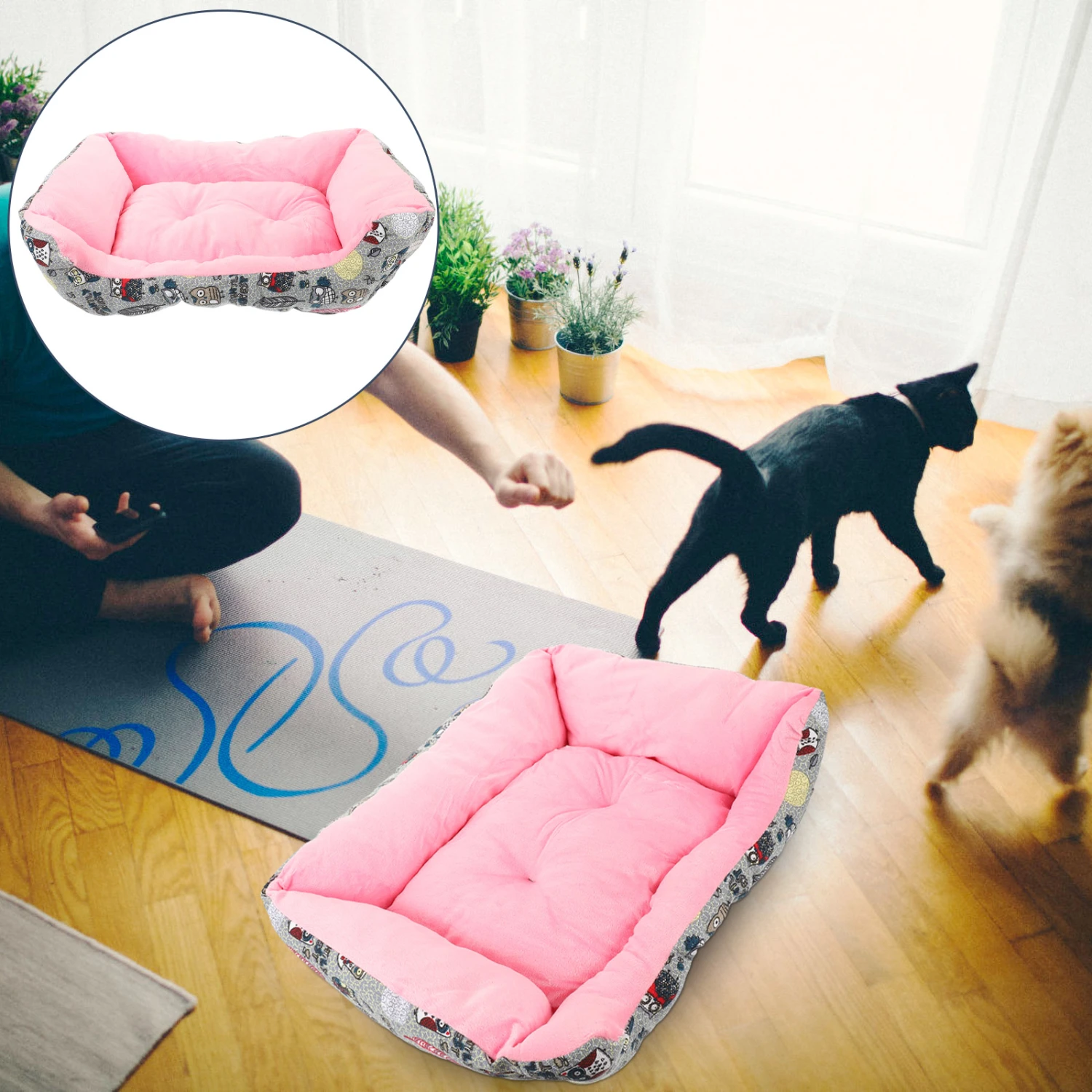 Pet Bed Floor Mat Thickened Bed Comfort Short Plush Pad Puppy House Nest Winter Supplies for Home Shop (Yellow)
