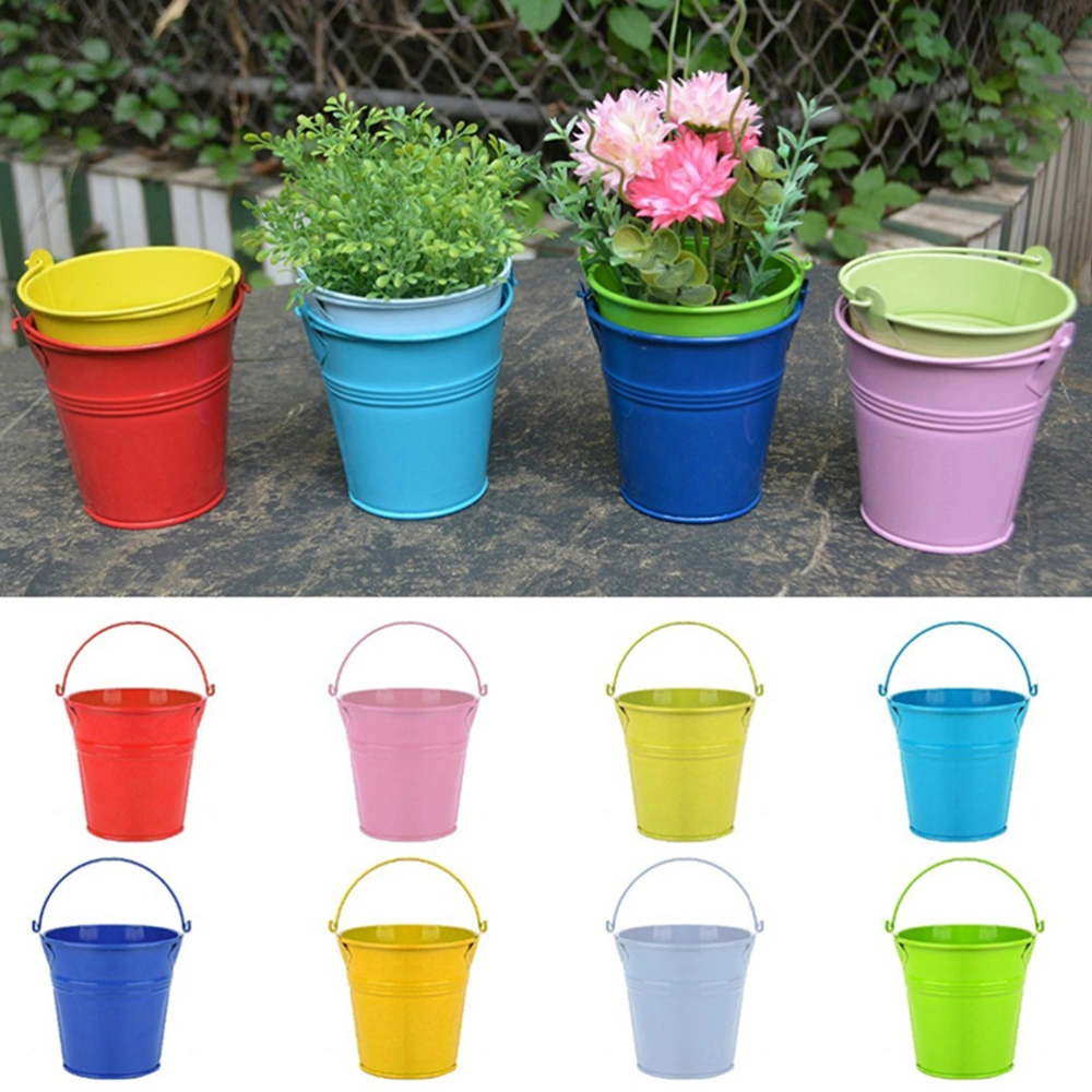 6 Pcs Iron Hanging Flower Pots Balcony Garden Pots Wall Planters Mini Metal Buckets Flower Holders - 8x10.5x12cm (Mixed Color)