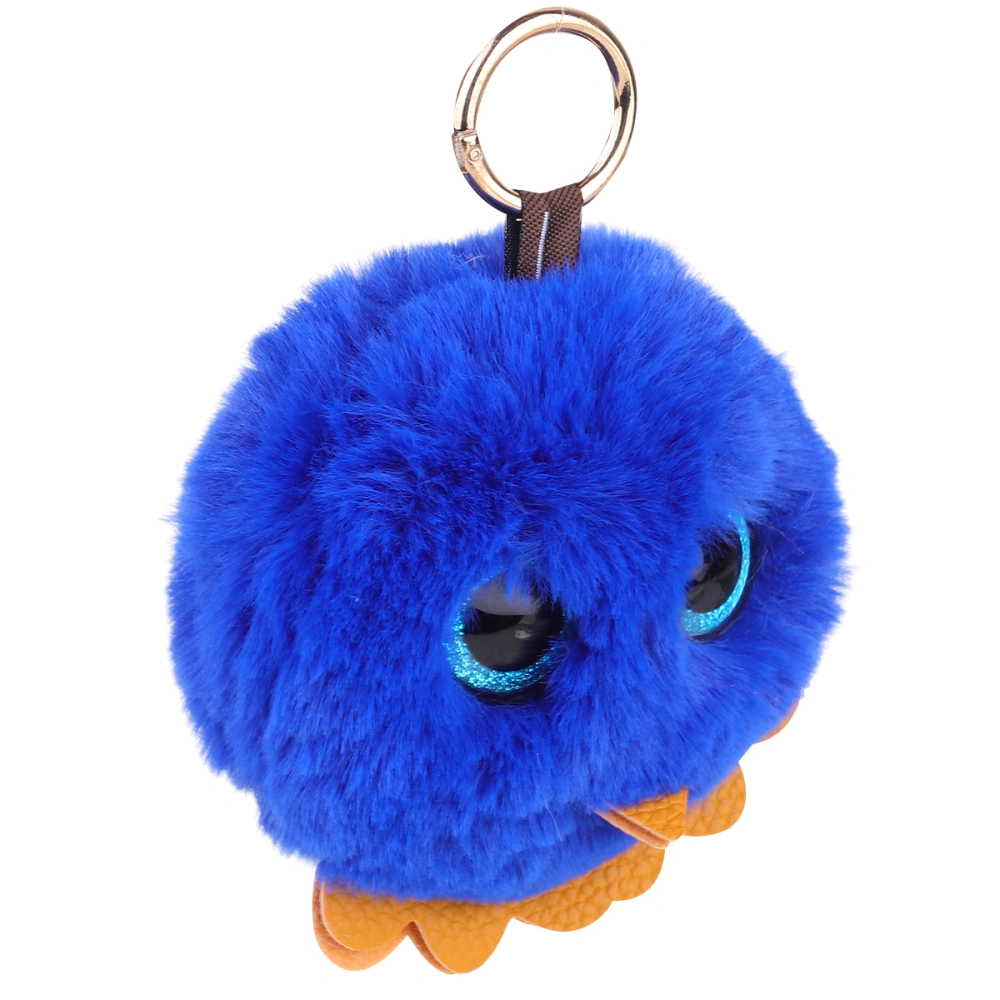 Owl Hairball Keychain Creative Key Holder Unique Key Ring Key Decoration Small Gift for Women Girls (Dark Blue)