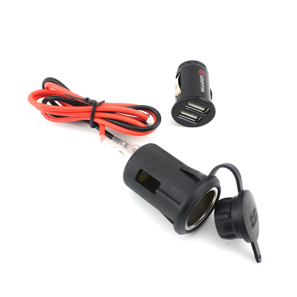 Portable 12V Car Motorcycle Dual USB Adapter Cigarette Lighter Socket Power Plug without Blue LED Light (Black)