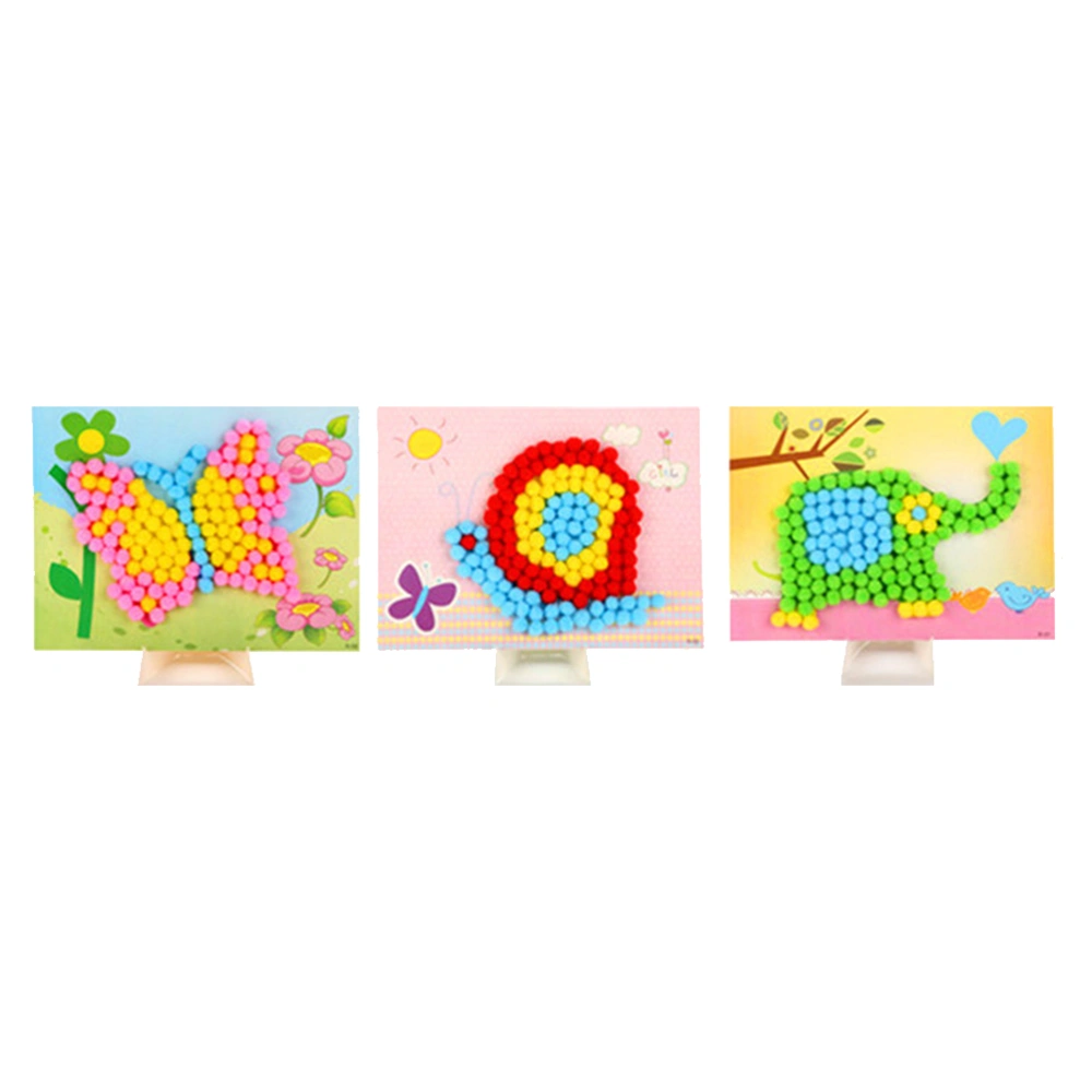 3Pcs Hand-painted Stickers Puzzle Parenting Toys Children's DIY Pompon Stickers Hairball Stickers Educational Toys Handmade Material Random Pattern