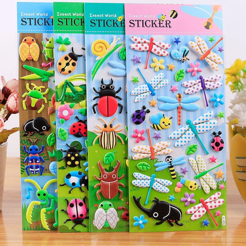3 Sheets of Cartoon Insect Bubbles Stickers Notebook Scrapbooking Label Decoration (Mixed Pattern)